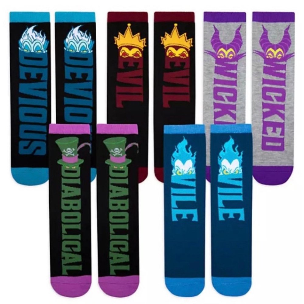Disney Parks Villains Maleficent Hades Ursula Evil Queen Dr Facilier Sock Set